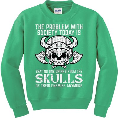 Viking Problem Society Today Skull Norse Mythology Kids Sweatshirt