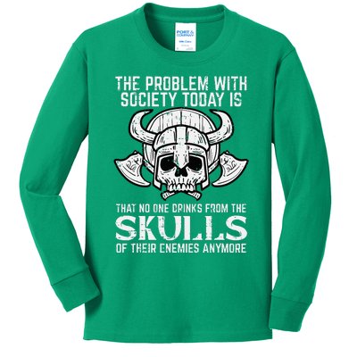 Viking Problem Society Today Skull Norse Mythology Kids Long Sleeve Shirt