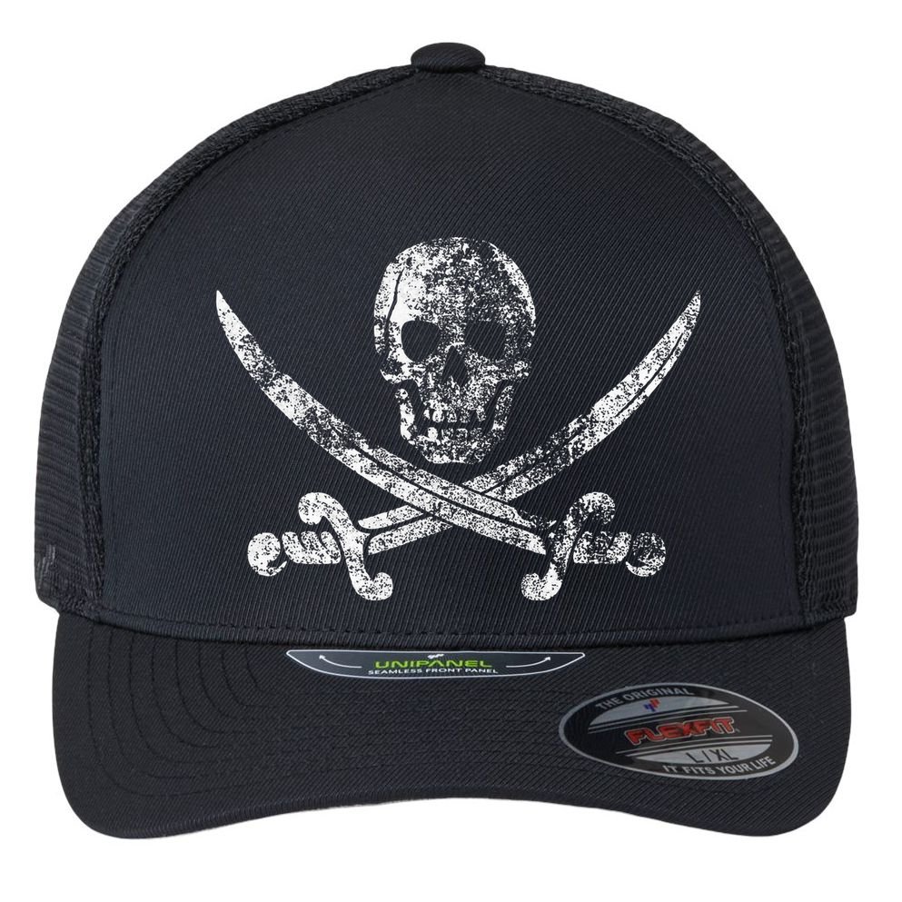 Vintage Pirate Skull Flexfit Unipanel Trucker Cap