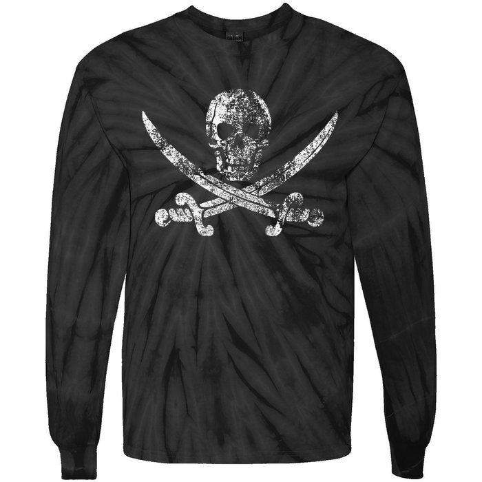 Vintage Pirate Skull Tie-Dye Long Sleeve Shirt