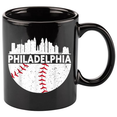 Vintage Philadelphia Skyline Baseball Retro Philly Cityscap 11oz C Handle Ceramic Mug