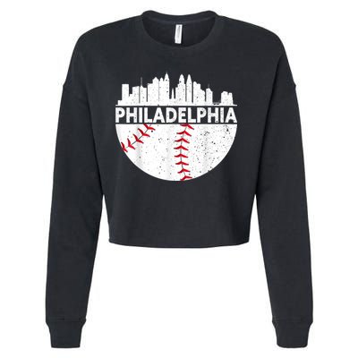 Vintage Philadelphia Skyline Baseball Retro Philly Cityscap Cropped Pullover Crew