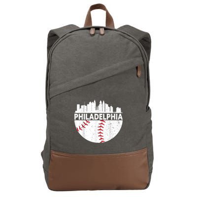 Vintage Philadelphia Skyline Baseball Retro Philly Cityscap Cotton Canvas Backpack