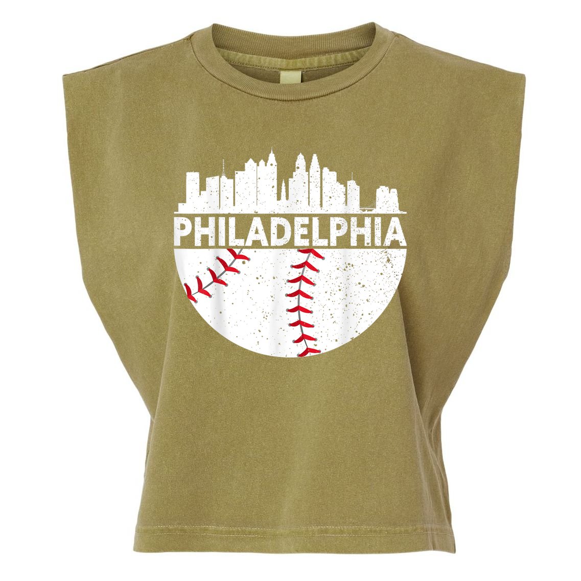 Vintage Philadelphia Skyline Baseball Retro Philly Cityscap Garment-Dyed Women's Muscle Tee