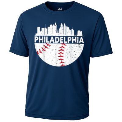 Vintage Philadelphia Skyline Baseball Retro Philly Cityscap Cooling Performance Crew T-Shirt