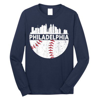 Vintage Philadelphia Skyline Baseball Retro Philly Cityscap Long Sleeve Shirt