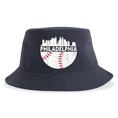 Vintage Philadelphia Skyline Baseball Retro Philly Cityscap Sustainable Bucket Hat