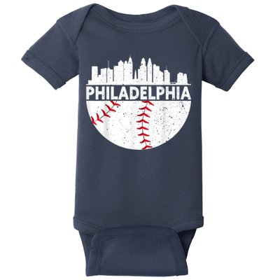 Vintage Philadelphia Skyline Baseball Retro Philly Cityscap Baby Bodysuit