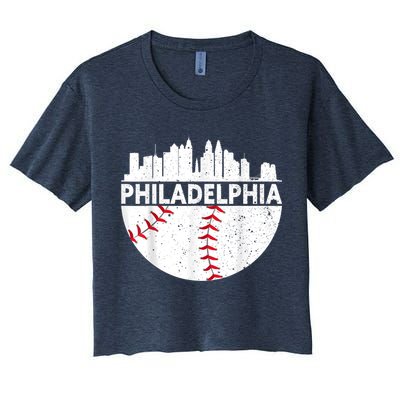 Vintage Philadelphia Skyline Baseball Retro Philly Cityscap Women's Crop Top Tee
