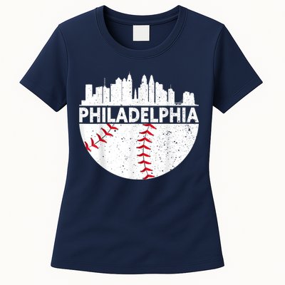 Vintage Philadelphia Skyline Baseball Retro Philly Cityscap Womens T-Shirt