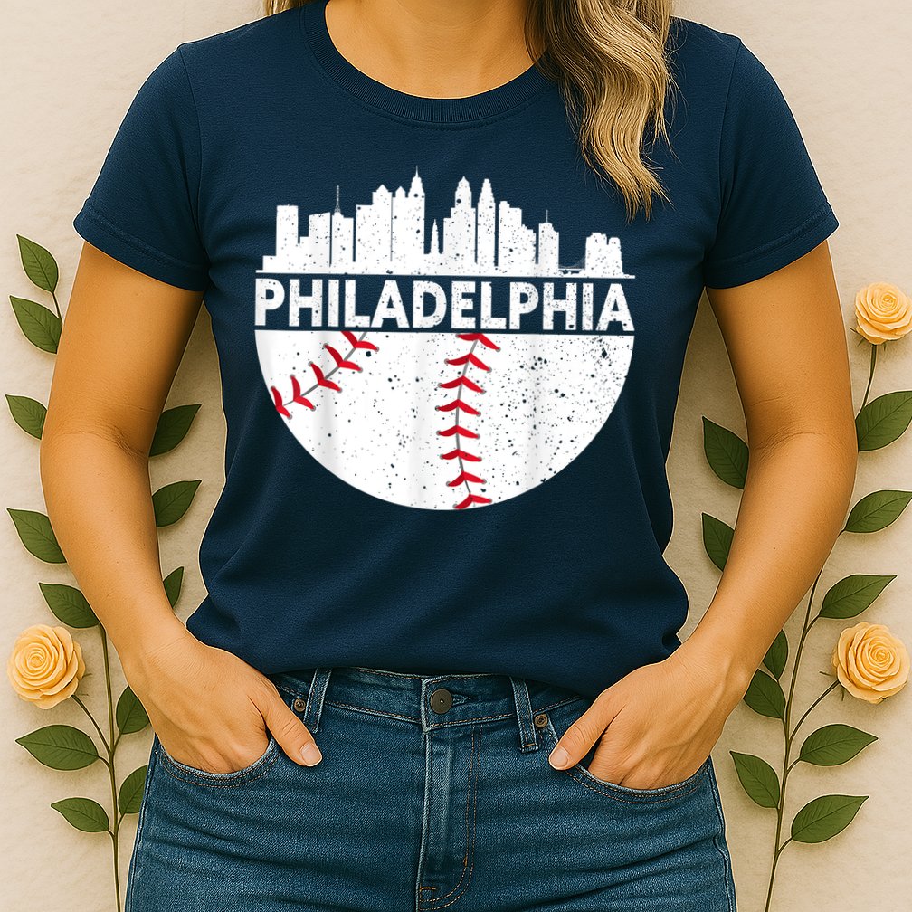 Vintage Philadelphia Skyline Baseball Retro Philly Cityscap Womens T-Shirt