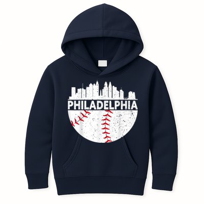 Vintage Philadelphia Skyline Baseball Retro Philly Cityscap Kids Hoodie