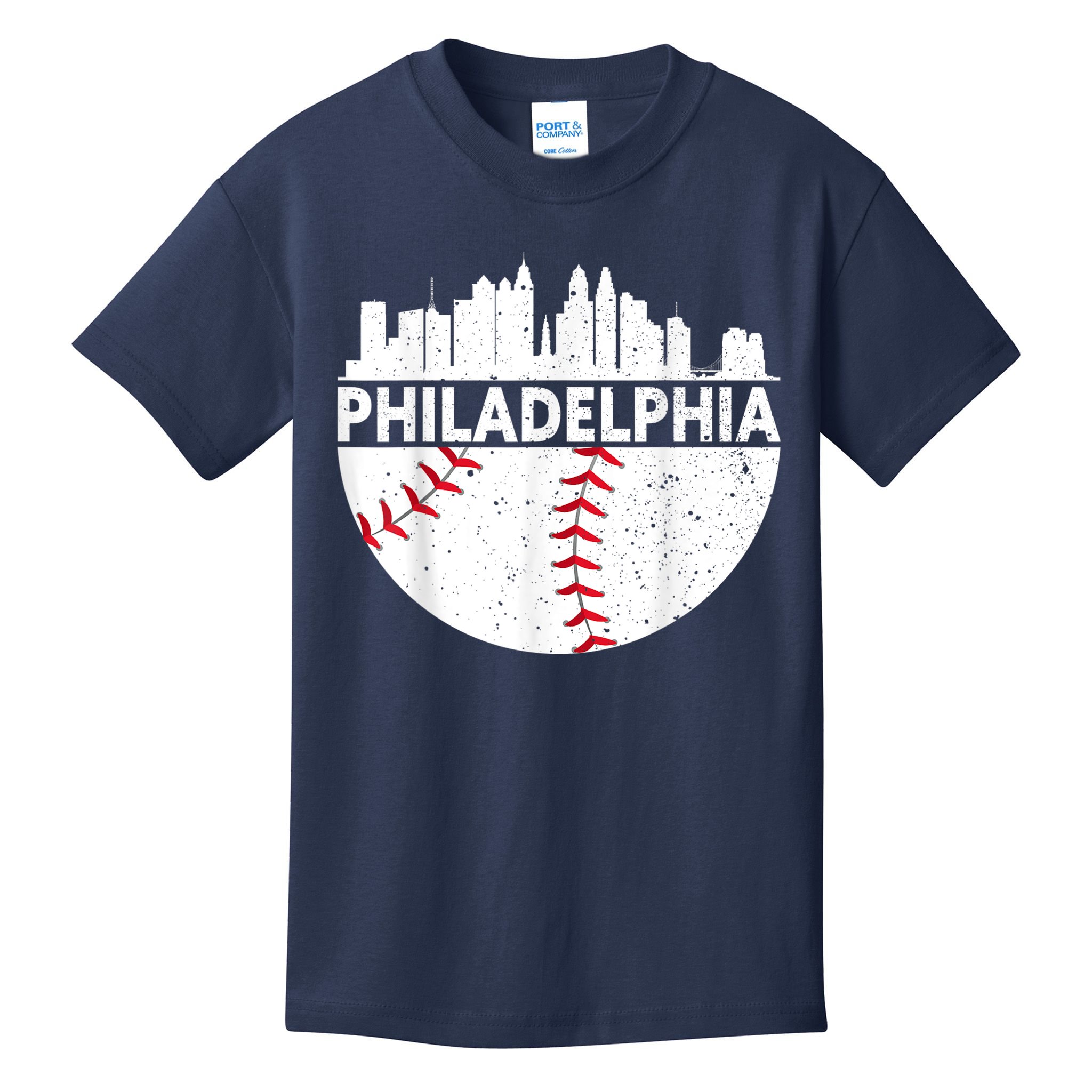 Vintage Philadelphia Skyline Baseball Retro Philly Cityscap Kids T-Shirt