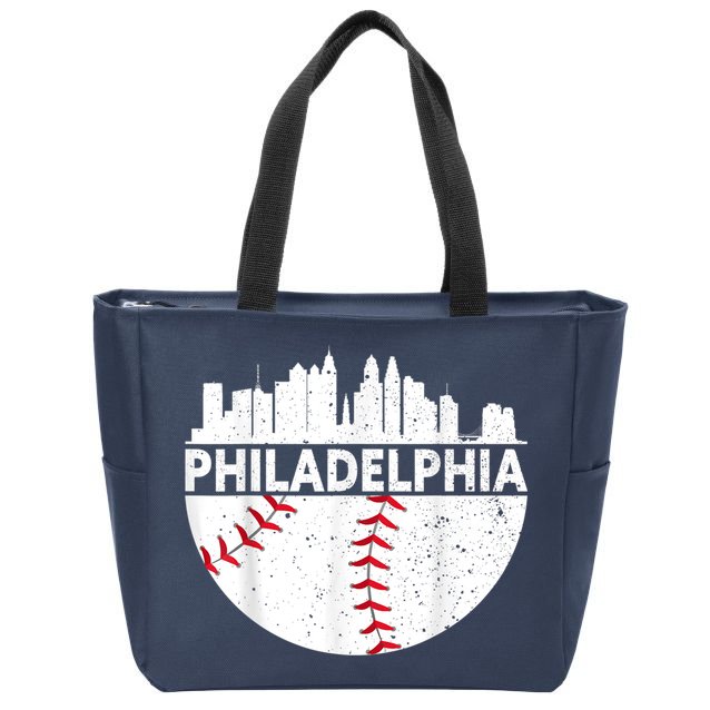 Vintage Philadelphia Skyline Baseball Retro Philly Cityscap Zip Tote Bag