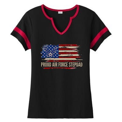 Vintage Proud Stepdad American Flag Veteran Gift Ladies Halftime Notch Neck Tee