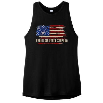 Vintage Proud Stepdad American Flag Veteran Gift Ladies PosiCharge Tri-Blend Wicking Tank