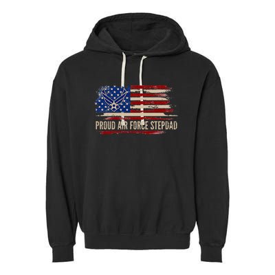 Vintage Proud Stepdad American Flag Veteran Gift Garment-Dyed Fleece Hoodie