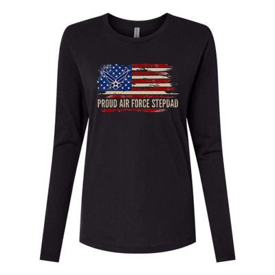 Vintage Proud Stepdad American Flag Veteran Gift Womens Cotton Relaxed Long Sleeve T-Shirt