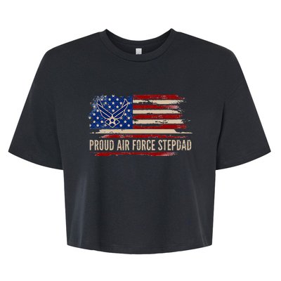 Vintage Proud Stepdad American Flag Veteran Gift Bella+Canvas Jersey Crop Tee