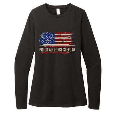 Vintage Proud Stepdad American Flag Veteran Gift Womens CVC Long Sleeve Shirt