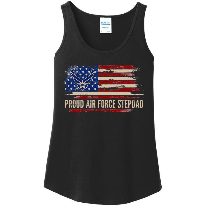 Vintage Proud Stepdad American Flag Veteran Gift Ladies Essential Tank