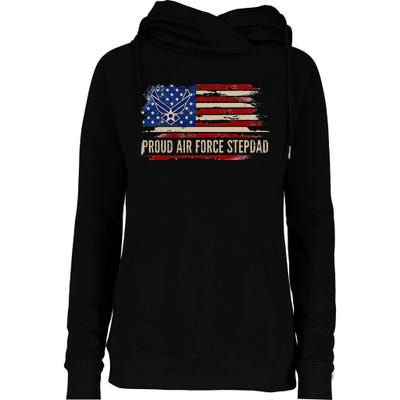 Vintage Proud Stepdad American Flag Veteran Gift Womens Funnel Neck Pullover Hood