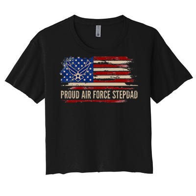 Vintage Proud Stepdad American Flag Veteran Gift Women's Crop Top Tee