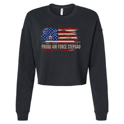 Vintage Proud Stepdad American Flag Veteran Gift Cropped Pullover Crew