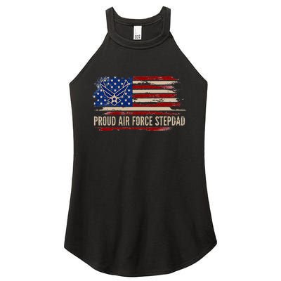 Vintage Proud Stepdad American Flag Veteran Gift Women’s Perfect Tri Rocker Tank