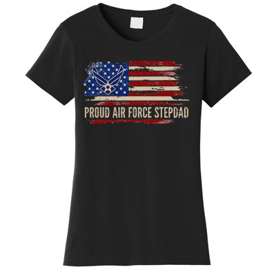 Vintage Proud Stepdad American Flag Veteran Gift Women's T-Shirt