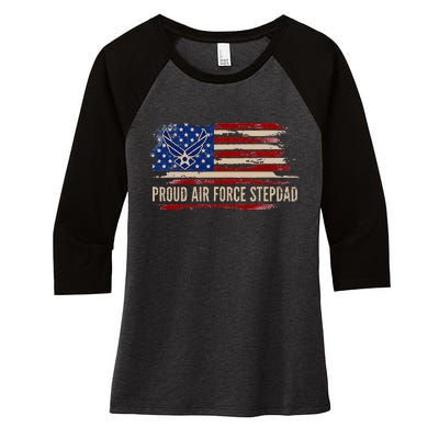 Vintage Proud Stepdad American Flag Veteran Gift Women's Tri-Blend 3/4-Sleeve Raglan Shirt