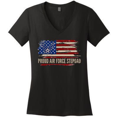 Vintage Proud Stepdad American Flag Veteran Gift Women's V-Neck T-Shirt