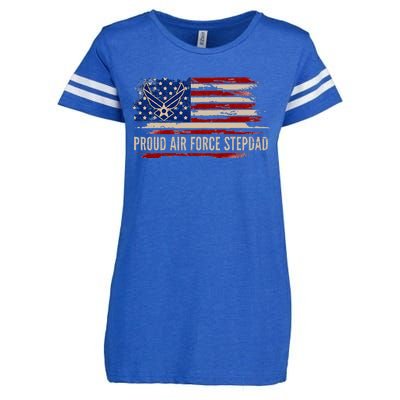 Vintage Proud Stepdad American Flag Veteran Gift Enza Ladies Jersey Football T-Shirt