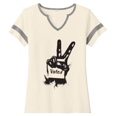 Voted Peace Sign Election I Voted Harris Walz Trump Vance Ladies Halftime Notch Neck Tee