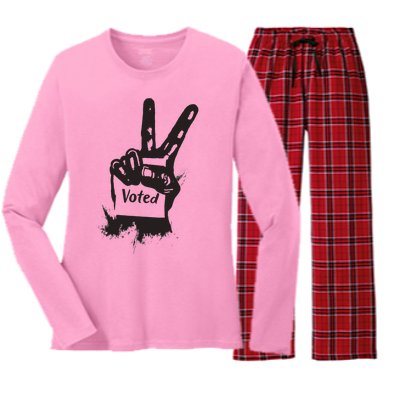 Voted Peace Sign Election I Voted Harris Walz Trump Vance Women's Long Sleeve Flannel Pajama Set 