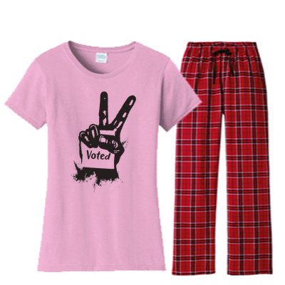 Voted Peace Sign Election I Voted Harris Walz Trump Vance Women's Flannel Pajama Set