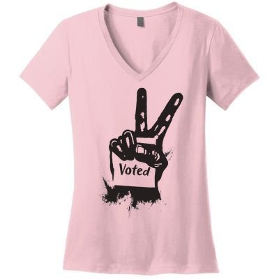 Voted Peace Sign Election I Voted Harris Walz Trump Vance Women's V-Neck T-Shirt