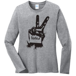 Voted Peace Sign Election I Voted Harris Walz Trump Vance Ladies Long Sleeve Shirt