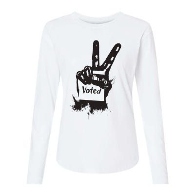 Voted Peace Sign Election I Voted Harris Walz Trump Vance Womens Cotton Relaxed Long Sleeve T-Shirt