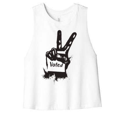 Voted Peace Sign Election I Voted Harris Walz Trump Vance Women's Racerback Cropped Tank