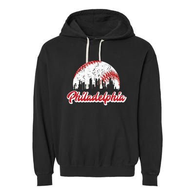 Vintage Philadelphia Skyline Philly Cityscape Garment-Dyed Fleece Hoodie