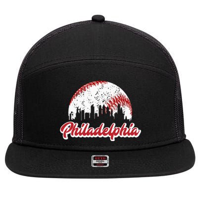 Vintage Philadelphia Skyline Philly Cityscape 7 Panel Mesh Trucker Snapback Hat