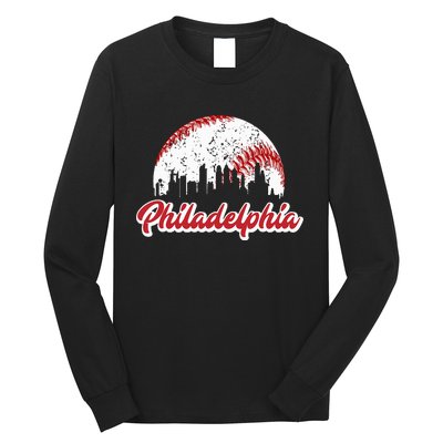 Vintage Philadelphia Skyline Philly Cityscape Long Sleeve Shirt