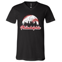 Vintage Philadelphia Skyline Philly Cityscape V-Neck T-Shirt