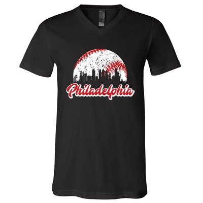 Vintage Philadelphia Skyline Philly Cityscape V-Neck T-Shirt