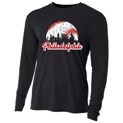 Vintage Philadelphia Skyline Philly Cityscape Cooling Performance Long Sleeve Crew