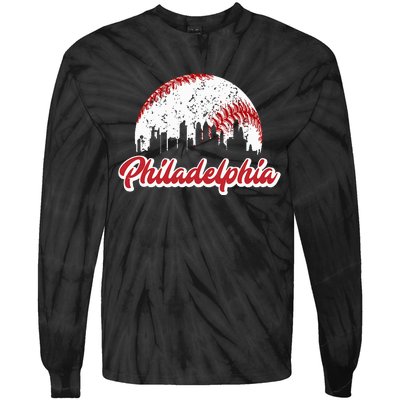 Vintage Philadelphia Skyline Philly Cityscape Tie-Dye Long Sleeve Shirt