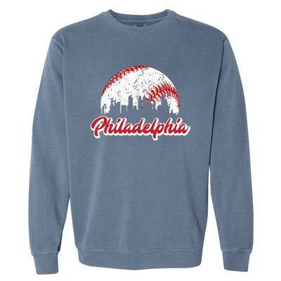 Vintage Philadelphia Skyline Philly Cityscape Garment-Dyed Sweatshirt