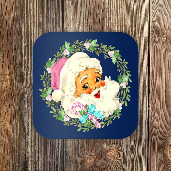 Vintage Pink Santa Claus Pink Christmas Design Coaster