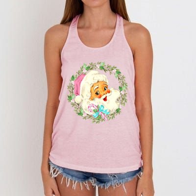 Vintage Pink Santa Claus Pink Christmas Design Women's Knotted Racerback Tank